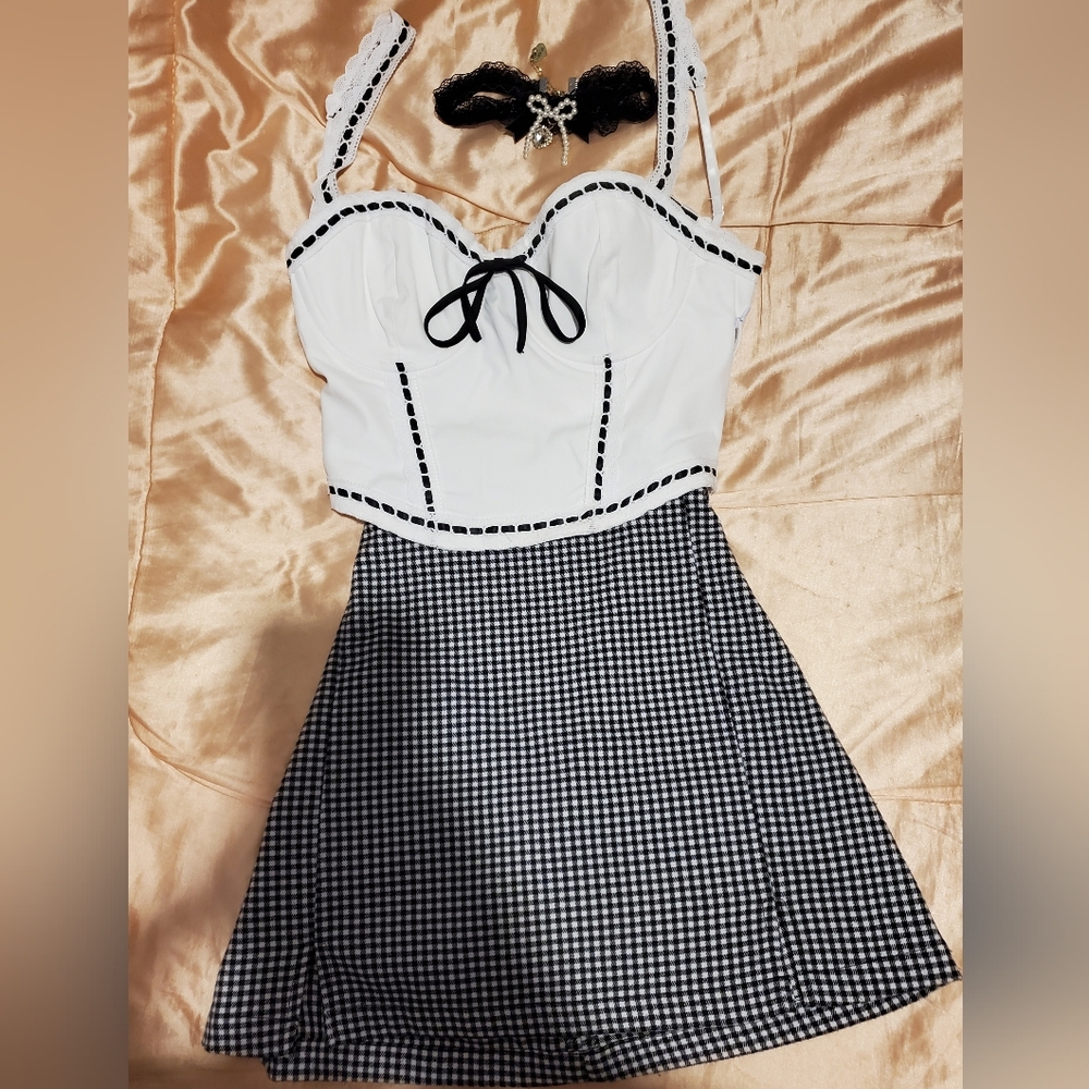 John Galt Black and White Checkered Skirt